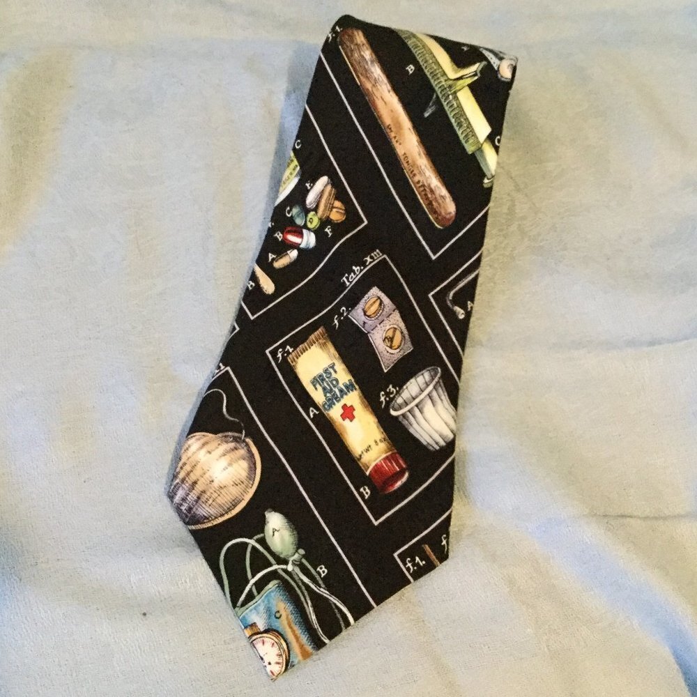 Nicole Miller 1995 Medical Theme Silk Tie